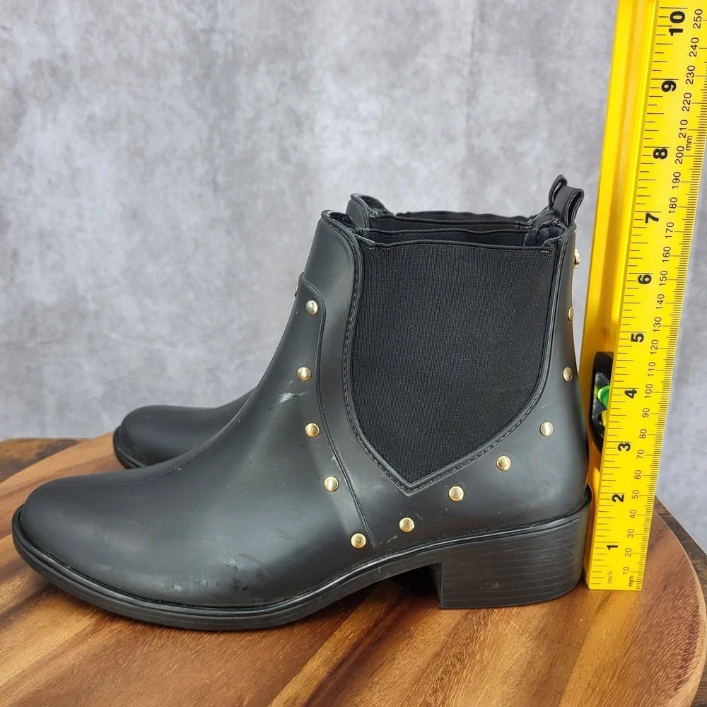 Kate Spade Chelsea Rain Boots‎ Womens 10 / 11 Black Gold Studded Water Resistant